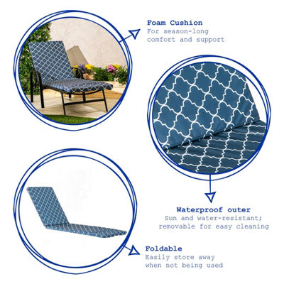 Harbour Housewares - Sussex Sun Lounger Cushion - Navy Moroccan
