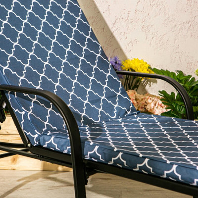 Harbour Housewares - Sussex Sun Lounger Cushion - Navy Moroccan - 6