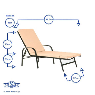 Harbour Housewares - Sussex Sun Lounger & Cushion Set - Black/Beige - 3