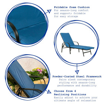 Harbour Housewares - Sussex Sun Lounger & Cushion Set - Black/Navy