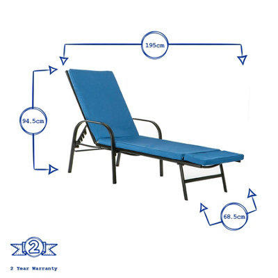 Harbour Housewares - Sussex Sun Lounger & Cushion Set - Black/Navy - 3
