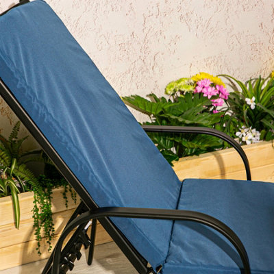 Harbour Housewares - Sussex Sun Lounger & Cushion Set - Black/Navy - 7