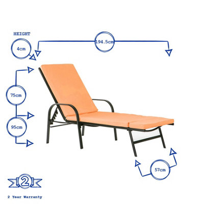Harbour Housewares - Sussex Sun Lounger & Cushion Set - Black/Terracotta - 3