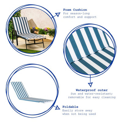 Harbour Housewares - Sussex Sun Lounger Cushions - Navy Stripe - Pack of 2 - 3