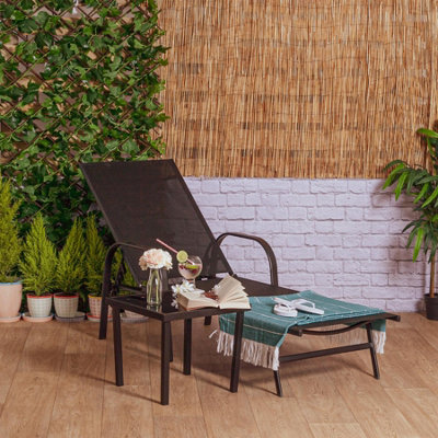 Harbour Housewares - Sussex Sun Loungers and Table Set - 2 Garden Adjustable Loungers with 1 Side Table - Modern Design - Black - 4