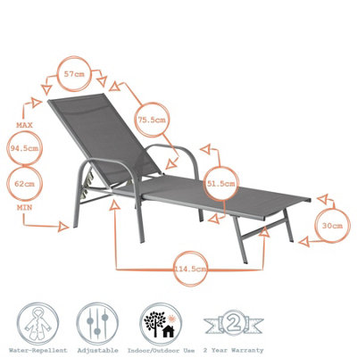 Harbour Housewares - Sussex Sun Loungers and Table Set - 2 Garden Adjustable Loungers with 1 Side Table - Modern Design - White - 6