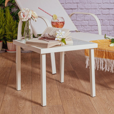 Harbour Housewares - Sussex Sun Loungers and Table Set - 2 Garden Adjustable Loungers with 1 Side Table - Modern Design - White - 5