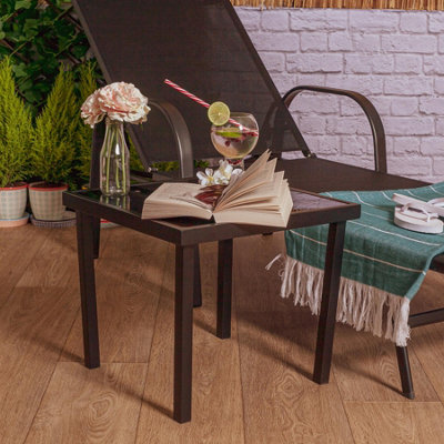 Harbour Housewares - Sussex Sun Loungers and Table Set - 2 Garden Adjustable Loungers with 2 Side Table - Modern Design - Black - 5