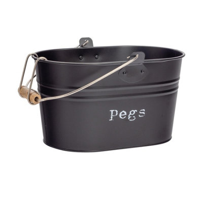 Harbour Housewares - Vintage Metal Clothes Peg Bucket - Black