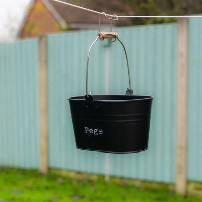 Harbour Housewares - Vintage Metal Clothes Peg Bucket - Black - 7