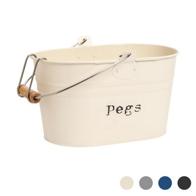 Harbour Housewares - Vintage Metal Clothes Peg Bucket - Cream