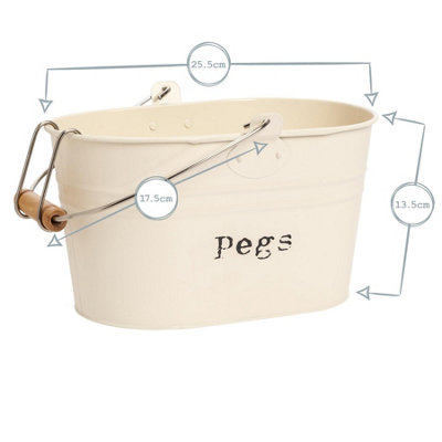 Harbour Housewares - Vintage Metal Clothes Peg Bucket - Cream - 3