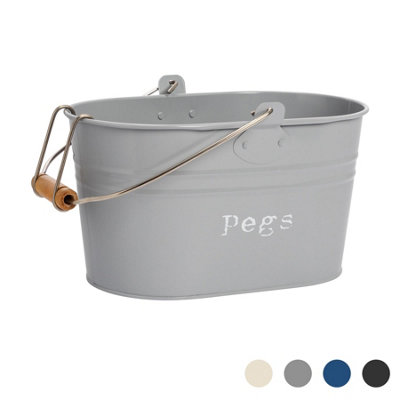 Harbour Housewares - Vintage Metal Clothes Peg Bucket - Grey