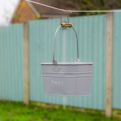 Harbour Housewares - Vintage Metal Clothes Peg Bucket - Grey - 7