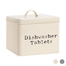 Harbour Housewares - Vintage Metal Dishwasher Tablets Canister - Cream