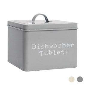 Harbour Housewares - Vintage Metal Dishwasher Tablets Canister - Grey