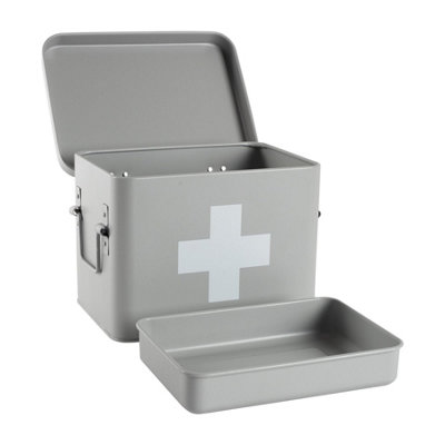 Harbour Housewares - Vintage Metal First Aid Box - 23cm - Grey - 4