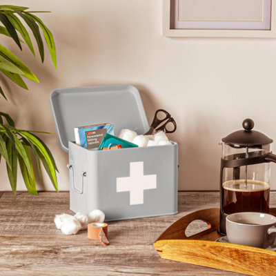 Harbour Housewares - Vintage Metal First Aid Box - 23cm - Grey - 7