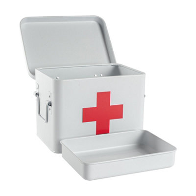 Harbour Housewares - Vintage Metal First Aid Box - 23cm - White - 4