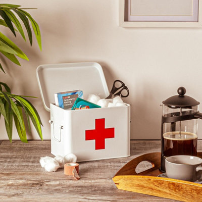 Harbour Housewares - Vintage Metal First Aid Box - 23cm - White - 7