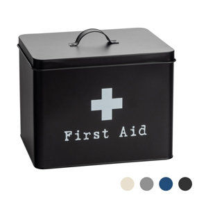 Harbour Housewares - Vintage Metal First Aid Box - 29cm - Black