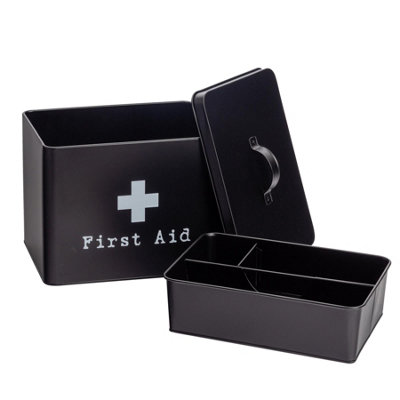 Harbour Housewares - Vintage Metal First Aid Box - 29cm - Black - 6