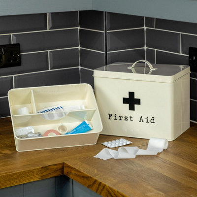 Harbour Housewares - Vintage Metal First Aid Box - 29cm - Cream - 6