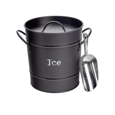 Harbour Housewares Vintage Metal Ice Bucket with Scoop - Black