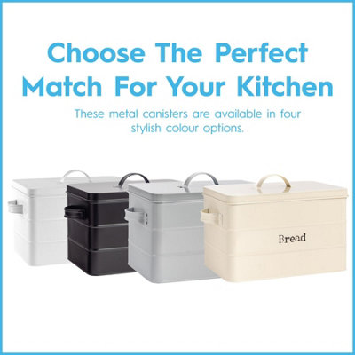 Crystals Retro Cream Steel Bread Bin – Rectangular Powder Coated Loaf Storage, Snap Lid