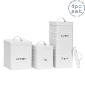 Harbour Housewares - Vintage Metal Kitchen Canisters Set - White - Pack of 4