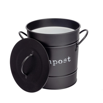 Harbour Housewares - Vintage Metal Kitchen Compost Bin - Black - 4