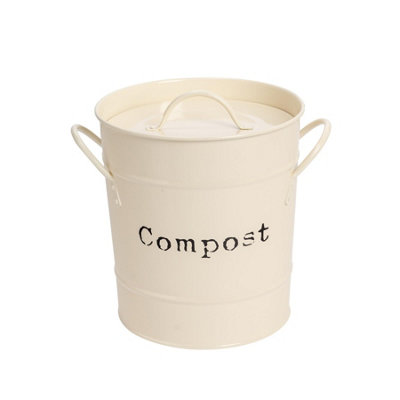 Harbour Housewares - Vintage Metal Kitchen Compost Bin - Cream