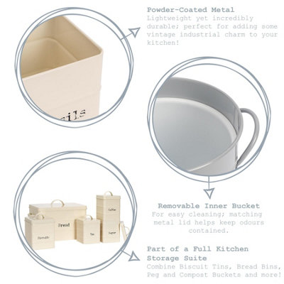 Harbour Housewares - Vintage Metal Kitchen Compost Bin - Cream