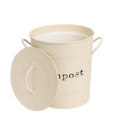 Harbour Housewares - Vintage Metal Kitchen Compost Bin - Cream - 6