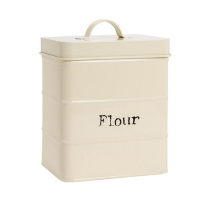 Harbour Housewares - Vintage Metal Kitchen Flour Canister - Cream