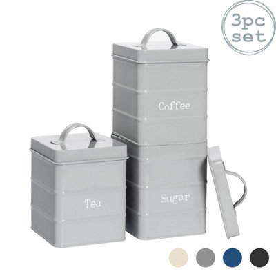 Harbour Housewares - Vintage Metal Kitchen Tea Coffee Sugar Canisters - Grey