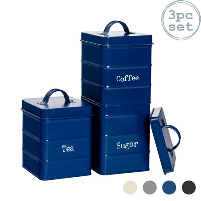 Navy blue tea coffee sugar canisters sales