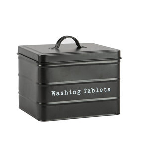 Harbour Housewares - Vintage Metal Washing Tablets Canister - Black