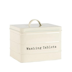 Harbour Housewares - Vintage Metal Washing Tablets Canister - Cream