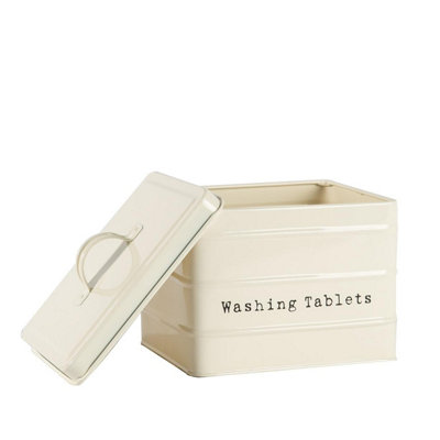 Harbour Housewares - Vintage Metal Washing Tablets Canister - Cream