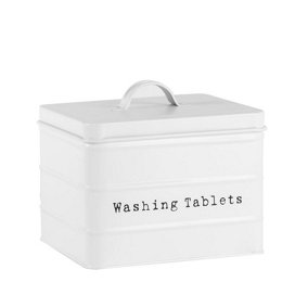 Harbour Housewares - Vintage Metal Washing Tablets Canister - White