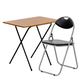 Harbour Housewares - Wooden Folding Desk & Chair Set - Natural/Black