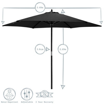 Harbour Housewares - Wooden Garden Parasol - 2.7m - Black - 3