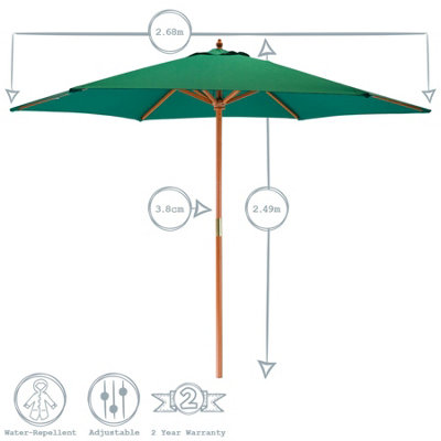 Harbour Housewares - Wooden Garden Parasol - 2.7m - Green - 3