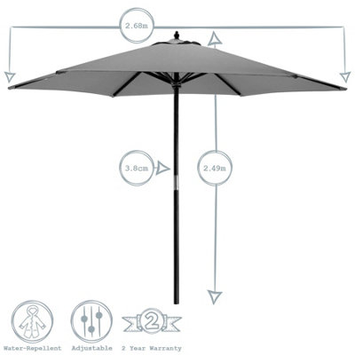 Harbour Housewares - Wooden Garden Parasol - 2.7m - Grey - 3