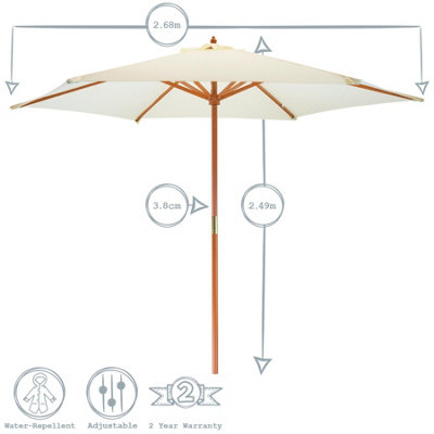 Harbour Housewares - Wooden Garden Parasol - 2.7m - Natural - 3