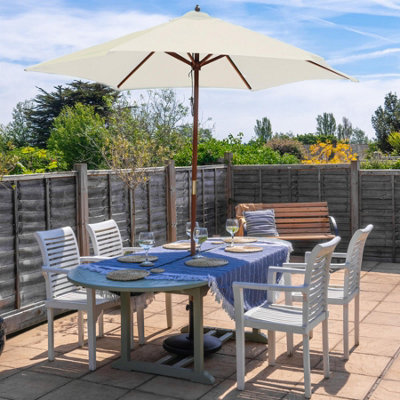 Harbour Housewares - Wooden Garden Parasol - 2.7m - Natural - 5