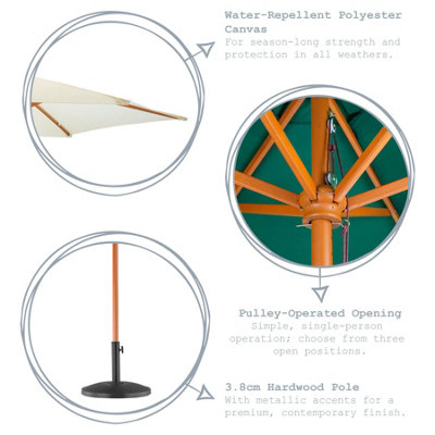 Harbour Housewares - Wooden Garden Parasol & Base Set - 2.7m - Green