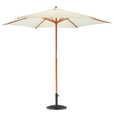 Harbour Housewares - Wooden Garden Parasol & Base Set - 2.7m - Natural ...