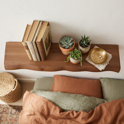 Harbour Housewares Wooden Live Edge Floating Shelf - 80cm - Walnut ...